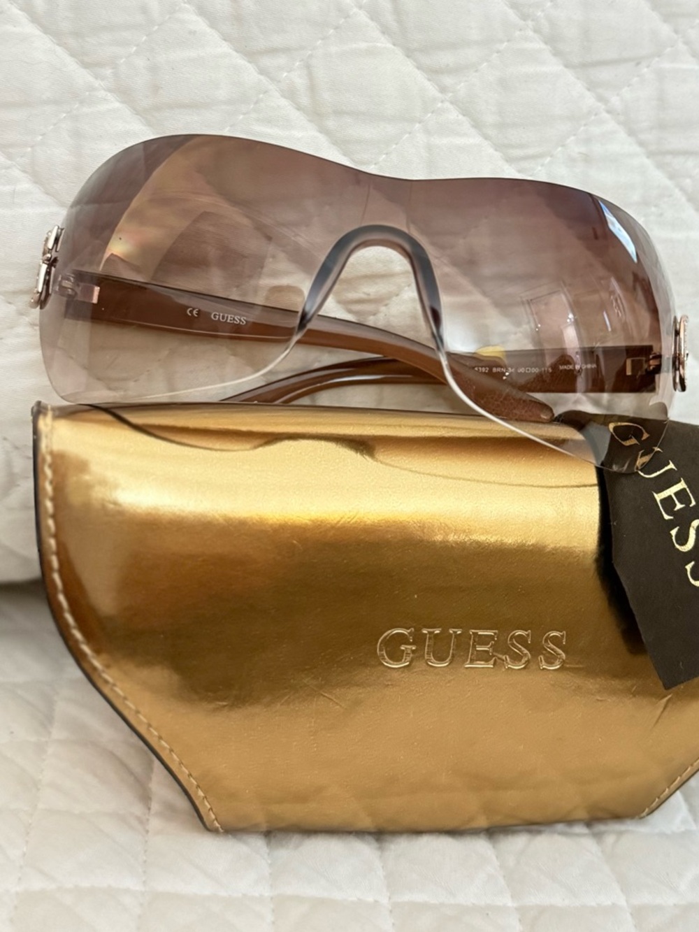 Authentic Y2K G By Guess Shield Sunglasses with Gold Case